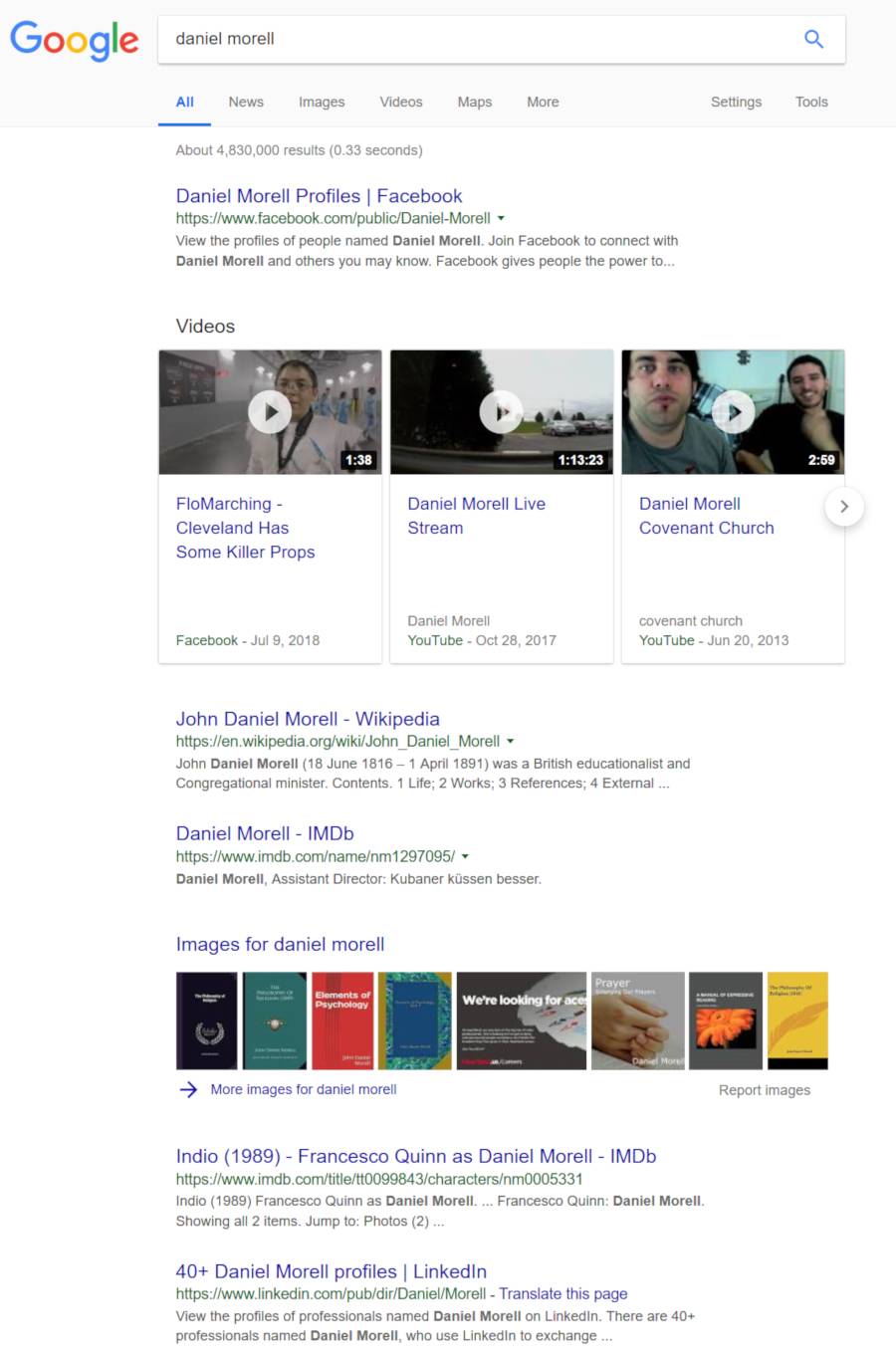 Google SERP without danielmorell.com